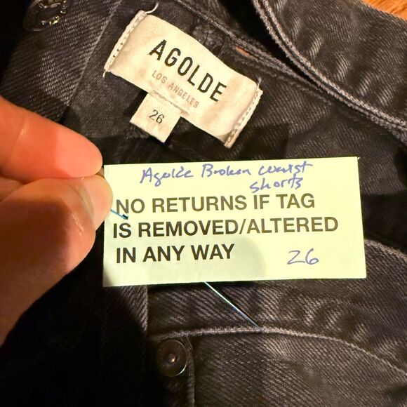 AGOLDE Shorts Womens 26 Black Fade High Rise Broken Waistband Cut Off Button Fly - Picture 4 of 11